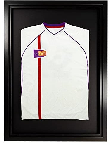 Vivarti DIY Junior Standard Sports Shirt Display Frame for Football Shirt, Rugby Shirt, Band T-Shirt Shadow Box - 50 x 70cm - Black Frame, Black Inner Frame, Black Backing Card