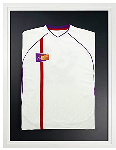 Vivarti DIY Adult Standard Sports Shirt Display Frame for Football Shirt, Rugby Shirt, Band T-Shirt Shadow Box - 60 x 80cm - White Frame, White Inner Frame, Black Backing Card