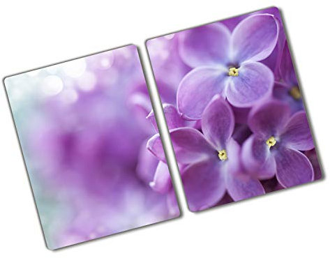 Tulup Schneidebrett Abdeckung Spritzschutz 2x40x52 cm Kochplattenabdeckung Lila Herdabdeckplatte Gehärtetes Glas - Lila Blumen