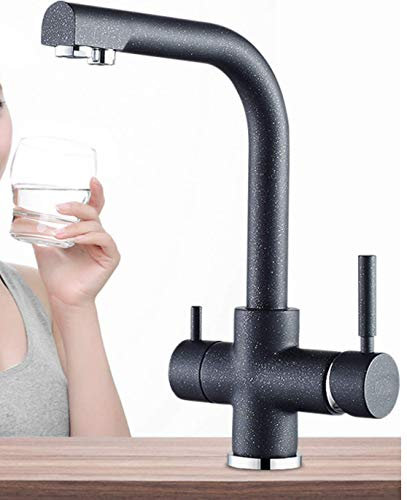 Grifo de Cocina 3 Vías Osmosis 360° Giratorio para Fregadero Monomando Grifería con Dos Mangueras para Fregadero Negro