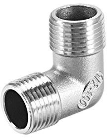 sourcing map Coude Inox Acier 304 Coulé Raccord Tube 90 Degré 1/2 BSPT Mâle x 1/2 BSPT Mâle Filetage