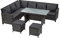 Panana 8-Seater Rattan Corner Sofa Set with Table & Stool, Outdoor Wicker Patio Lounge Furniture Set for Garden, Patio, Balcony, and Conservatory (Mixed Grey Wicker with Grey Cushions)
