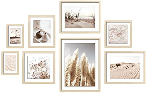 ArtbyHannah Gallery Wall Frame Set, 8 Pack Beige Picture Frames, Large