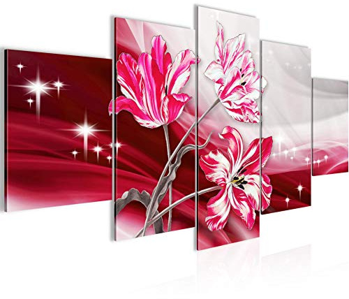 Runa Art Bild Wohnzimmer Schlafzimmer Blumen Tulpen 5 Teilig Abstrakt Rot Wandbilder auf Vlies Leinwand 209253a