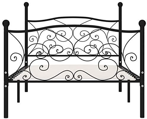 Tidyard Metallbett 100x200 cm Metall mit Lattenrost Bettgestell mit Kopfteil Design Jugendbett Gästebett Schwarz