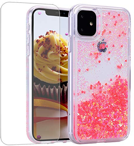 Mo-Somnus Kompatibel mit iPhone 11 Hülle 6,1 Zoll + Panzerglas Schutzfolie, Transparent Glitzer Flüssig Treibsand Glitter Gradient Quicksand Weich TPU Bumper Silikon Schutzhülle (Orange)