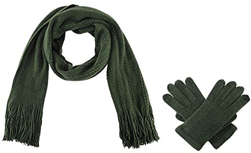 BRUCERIVER Damen Ultraweich Schal & Handschuh Set | Gestrickter, Touchscreen Funktion, Cable Design