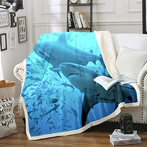 Homemissing Hai Flanell Fleecedecke für Sofa Couch Ozean Marine Thema Decke 130x150cm Dekorative Meer Unterwasser Welt Wohndecke Kreatur Leben im Meer Kuscheldecke Flanelldecke