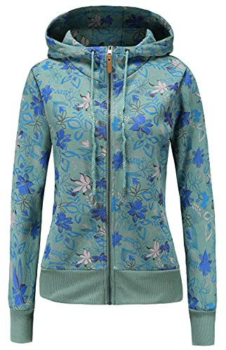 TrendiMax Damen Sweatjacke Kapuzenpullover Zip Hoodie Jacke mit Kapuze Winter Sweatshirt Kapuzenjacke, Grün Blumen, M