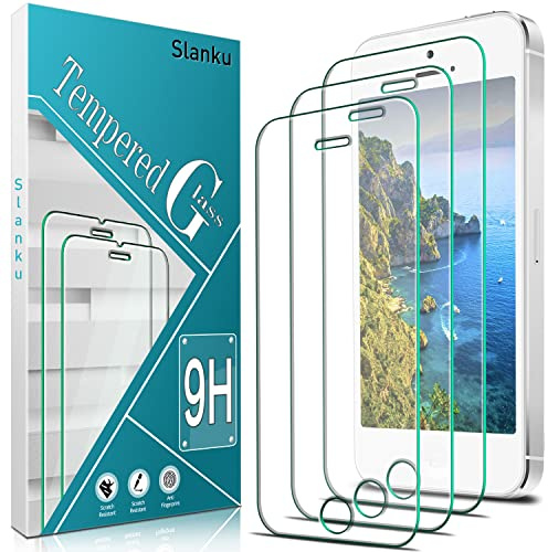 [3 Pack] Slanku Screen Protector For iPhone SE 2016, 5, 5s, 5c Tempered Glass, 3D Touch Compatible, 9H Hardness, Bubble Free, Anti Scratch, Easy to Install