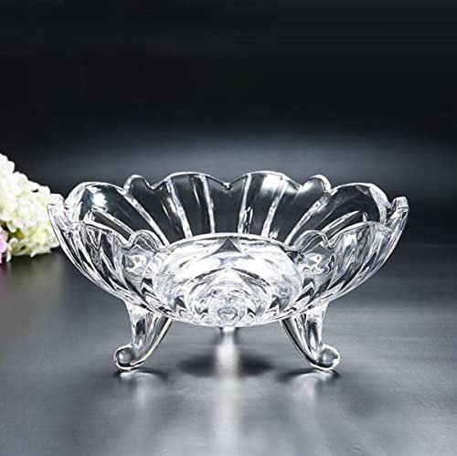 JUNYFFF Large Glass Fruit Plate Dinner Fruit Bowl Kristallglas Obstschale, Multifunktions Snack-/Dessertplatte, Hochzeitsbonbon, Klare Dekorative Schüssel, Glas, Dekoschale, 24Cm,Clear