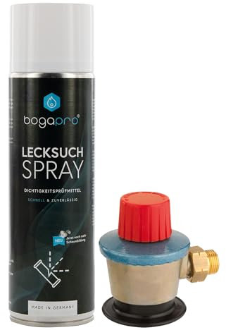 BOGAPRO GOK Clip On Adapter für ausl. Flaschen, zum Anschluss von deutschen Druckreglern an Gasflaschen mit Clip-On-Anschluss, inkl. Lecksuchspray und Polybeutel