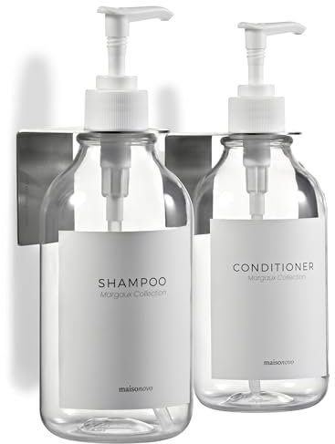 MaisoNovo Dispenser Shampoo e Bagnoschiuma - Sapone Muro-Dispenser Sapone Bagno a Muro - Set da 500 ml di 2 Bottiglie di Plastica Trasparenti, Pompa Bianca