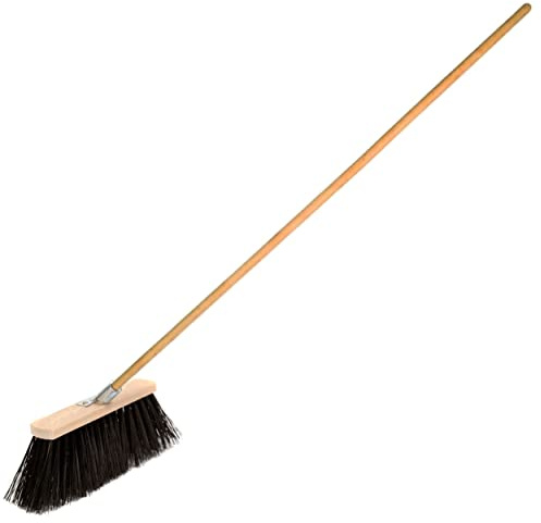Traditional Wooden Broom with Extra Long Medium Soft Bristles (30 cm / 12 in, With Handle)