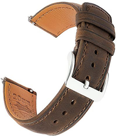 EACHE 18mm Leather Watch Straps for Men Brown, Quick Release Leather Watch Strap Crazy Horse