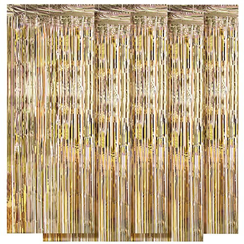 Ohiyoo 5 Stück Champagner Gold Fransenvorhänge (1 m x 2,5 m) für Geburtstag, Hochzeit, Weihnachtsdekoration