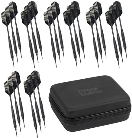 Kings Dart Softdart Set Team | Für Schulen Vereine Clubs Einsteiger | 12 Darts inkl. Darttasche | Messing Barrel Aluminium Schaft 15 cm