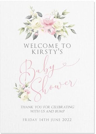 Personalised Baby Shower Welcome Sign for Baby Girl with Pink Flowers (FC1) (A2)