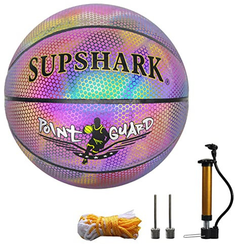 Tumotsit Holographisch Leuchtender Reflektierender Basketball, Light Up Leuchtender Basketball Glow In The Dark Leuchtender Basketball, Night Basketball Lighted Glow Basketball for Teens and Adults