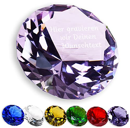 Deko Glasdiamant in Rosa mit individueller Gravur als Geschenk für Mutter - Briefbeschwerer aus Glas - mit Wunschtext graviert - die Geschenkidee zum Muttertag - Tischdekoration zum Geburtstag