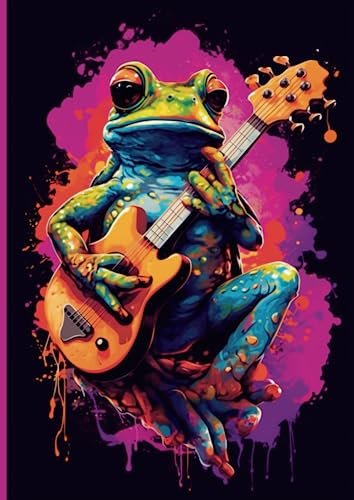 Notizheft-Tagebuch-Schulheft-Schreibheft-Kladde: Notizbuch | Frosch | frog | Gitarre | guitar | 100 Seiten | liniert | weißes Papier | DIN A4| Schreibheft | mattes Cover