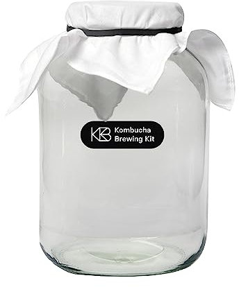 Kombucha XL Fermentierglas Set mit 2,65l Gärglas, Schraubdeckel, Gummiband und Tuch aus Baumwolle zum verschließen, ideal zum Fermentieren von 2,4l Kombucha, Fermentiergläser, Kombucha Starter Set