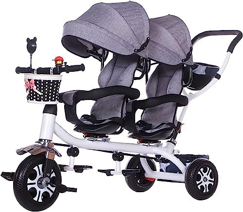 Kleinkind-Dreirad for 3–5-Jährige – Abnehmbarer Schiebegriff, drehbarer Sitz, klappbares Verdeck und Stauraum – sehr gutes Geschenk for Zwillinge oder Geschwister (Color : Grey)