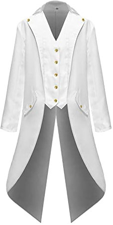 DHYUEN Halloween Herren Mantel Für Männer Unterteile Lang Kostümes Hof Stickerei Mantel Frack Mantel Uniform Leichtet Smoking Versorgen Kölner Mantel Outdoor Party Oberbekleidung（1-White，3XL）