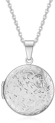 KunBead Jewelry Silver Heart Photo Locket Memorial Custom Personalised Necklace with Picture inside-Stainless Steel for Women