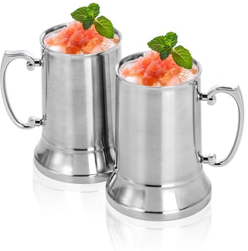 Goaste 2 Packs Tankard Style Beer Mugs, 19 OZ Double Walled Stainless Steel Beer Stein, Heat Insulated Coffee Mug Tumblers with Big Grip Handle for Hot or Cold Beverages, Milk, Tea, Bar Drinkaware