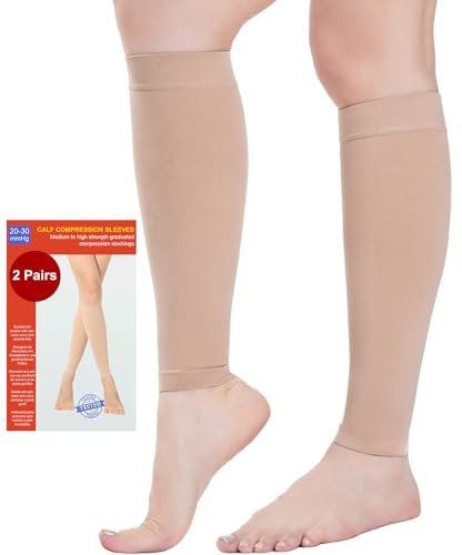 2 Paar Waden Medizinische Kompressionsstrümpfe Damen & Herren 20-30 mmHg, Klasse 2, Wadenstütze Abgestufte Unterstützung Stützstrümpfe für Krampfadern Ödeme Flug Sports (2x Beige, S)