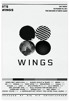 K-Pop BTS Poster Flügel Album Cover Poster Leinwand Poster Wandkunst Dekor Druck Bild Gemälde für Wohnzimmer Schlafzimmer Dekoration 30 x 45 cm