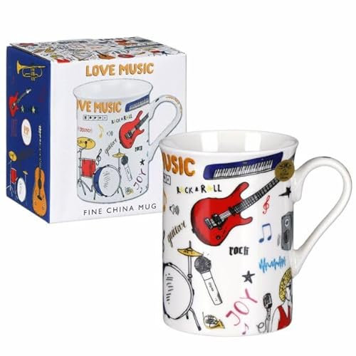 Lesser & Pavey Music Love Mugs for Gifts | Fine China Mug for Tea and Coffee Featuring Musical Instruments | Printed Love Mug Perfect for Everyone - Love Music, Tall