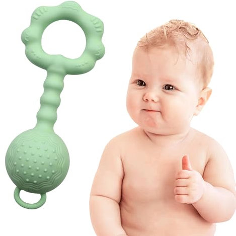 Jouets pour bébé, hochets pour bébé Montessori, jouets de maintien et anneaux de dentition pour bébés de 0 à 6 mois comme aide à la dentition pour bébés, jouets en silicone sans BPA pour bébés (Vert)