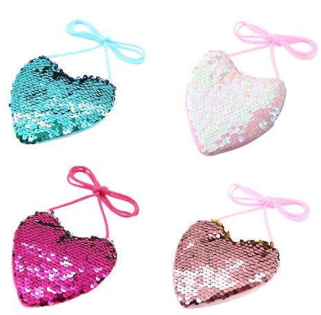 Porte-Monnaie à Paillettes Enfants,4 piècesPorte-Monnaie à Paillettes Porte Monnaie Coeur Sequins Mini Portefeuilles en Peluche pour Cadeau d'anniversaire Enfants Filles
