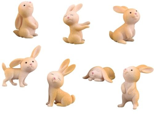 Harz 7 Stück Mini Hase Figuren - Osterhase Kaninchen Osterhasen Cupcake Toppers Deko für Geburtstag Party Kindergeburtstag Deko Desktop Mikro Landschaft
