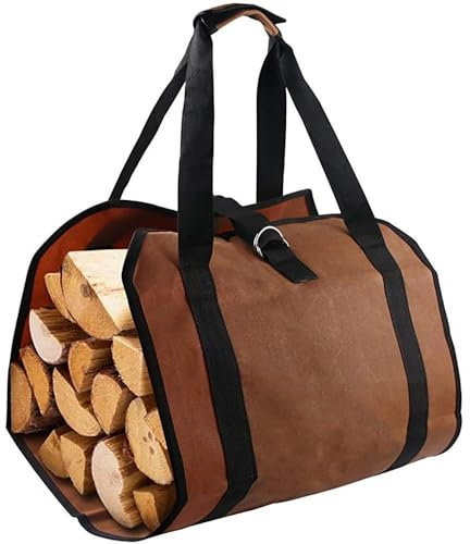 Toile Sac pour journaux de cheminée, sac de rangement en bois, grande capacité, porte-bois pour l'extérieur, avec poignées, robuste, sac de transport en bois, grande capacité, 98 x 49 cm,