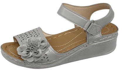 Trailrunning Schuhe männer 2024 Damen ausgehöhlte Schuhe Blumenplattform einzeilige Schnalle Keilsandalen Sommermode Büro Party Alltag Sandalenschuh S-172 Gray 41