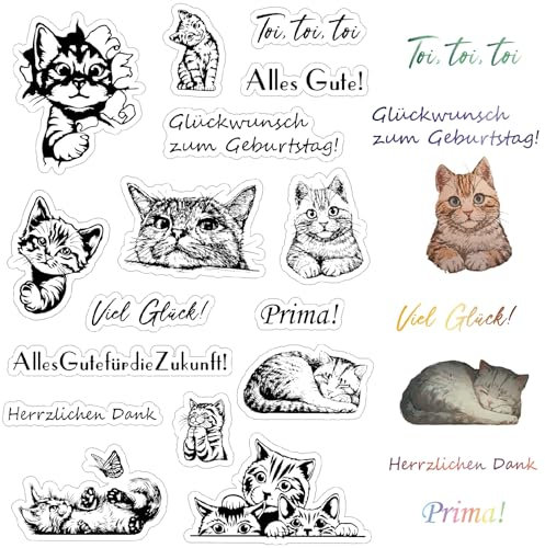 craspire Katze Klare Stempel Deutscher Text Schmetterling Kitty Wiederverwendbarer Poststempel Transparente Silikonstempelsiegel Für Die Tagebuchkartenherstellung Dekor DIY Scrapbooking Filmrahmen