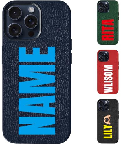 Personalized Initials Letters Luxury Vegan Blue Leather Phone Case for iPhone 15 14 13 12 11, Pro Max Plus,Galaxy S24 Ultra Plus Custom Text Case, Personalise Name Protective Cover Customized Gift