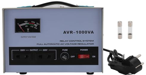 Regolatore di Tensione 1000 W Uscita 220 V Stabile 3 Prese Universali Stabilizzatore Automatico per Un'ampia compatibilità con 2 Fusibili (Spina europea)