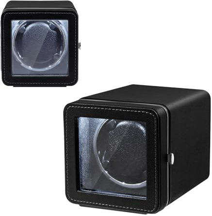 Mcbazel Remontoir Automatique Rotatif pour Montre, Boîtier de Remontoir Automatique Unique Élégant, Moteur Silencieux, 4 Modes de Rotation, Boîte en Cuir PU Rectangulaire avec Lumière LED – Noir