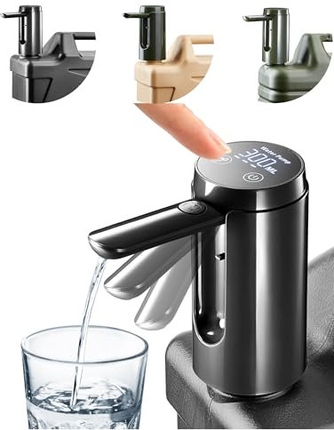 Automatic Touch Control Water Pump, Compatible with Most Water Container Brands, Only for 5 Gallon,4.8, 3.5, 3.2Gal, Black Portable Foldable Helical Faucet,Type-C Rechargeable Camping Dispenser