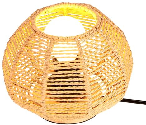 LIGKIN Lampe de Table Tissée Lampe de Chevet Style Bohème Abat-jour en Papier Ficelle Lampes Vintage Bois Éclairage De Table Veilleuse Déco pour Chambre Bureau Lecture