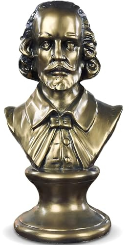 ZKSYLSM Estatua de Bronce con Busto de Shakespeare - Escultura de Resina de 12 Pulgadas para decoración de Biblioteca y Piano