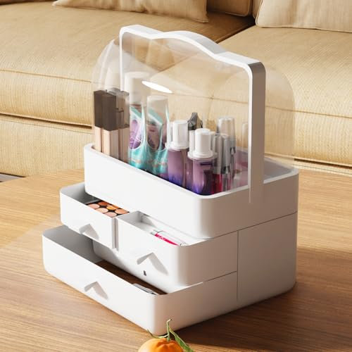 Txmyxgs Makeup Organizer Storage Drawers,3-Layer Desktop Cosmetic Storage Box,Skincare Cosmetic Organizer Acrylic Large for Perfume, jewelery, Brush, Dresser & Bathroom, Dust-Proof Waterproof (White)