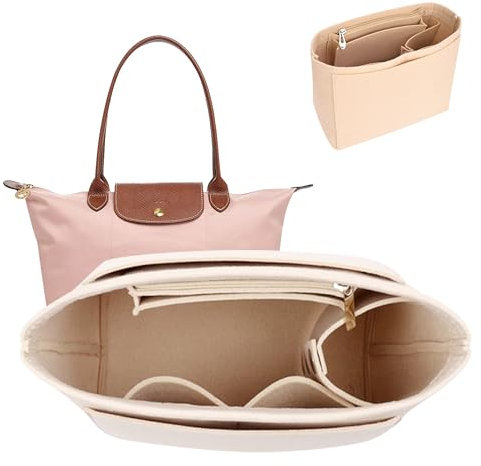 GADITIEK Taschen Organizer für Damen, Filz Bag Organizer, Taschenorganizer Shopper Passend für langem Griff Longchamp Tasche, Handtaschen Innentasche Organizer für le pliage (Beige, Mittel)