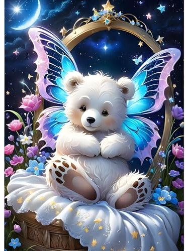 GDYEEH 5D Süßer Bär Diamant Painting Pictures, DIY Schmetterling Diamant Art Painting Kits, Fantasie Diamond Painting Set for Adults Anfänger, Diamond Painting Art by Numbers for Home Decor 30x40cm