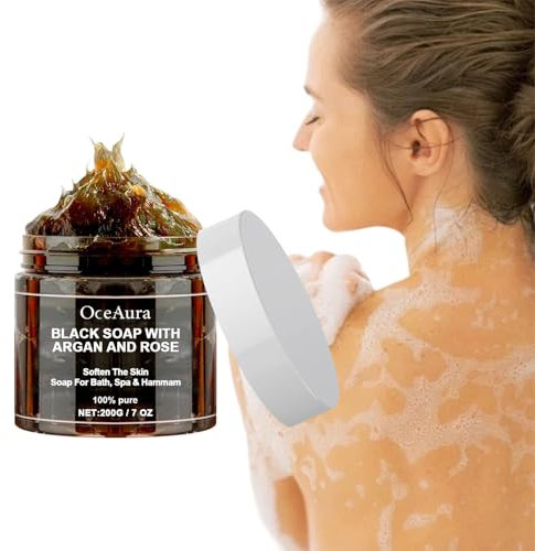 Huipalon African Black Soap Paste, Bath Cream Paste, Raw Black Soap for Face & Body Wash, Black Beldi Soap, Handmade Soft Paste Soap, Moroccan Black Soap, Body Scrub Facial Wash, 200g