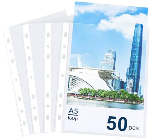 NOTEZMATE Prospekthüllen A5 Glasklar Extra Stark, 50PCS Klarsichthüllen DIN-A5 160µ Stabil Klarsichtfolien Hülle Taschen zum Schutz von Papier, Akten, Dokumenten, Fotos